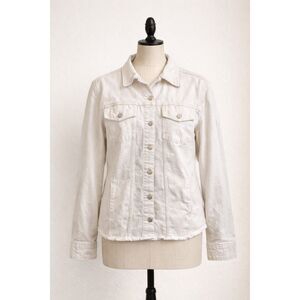 LC Waikiki Vision Women’s White Denim Jacket Size 38 Frayed Hem Button Up